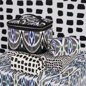 Chicos Ikat Make Up Bag with Double Zippers